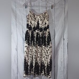 Ann Taylor 100% Silk Sleeveless Black and Cream Floral Dress Size 2